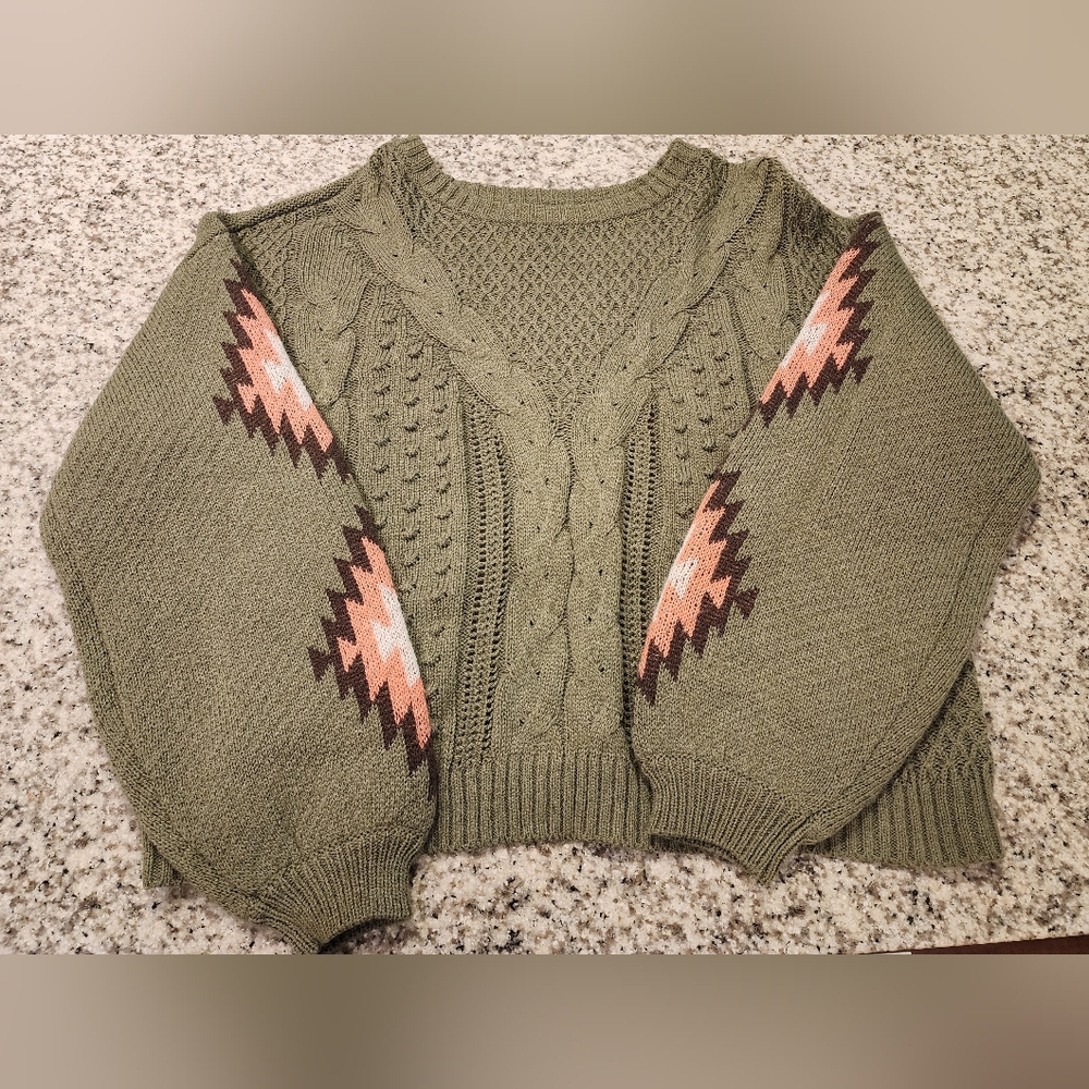 Rock n Roll Cowgirl Olive Green Sweater Sz L